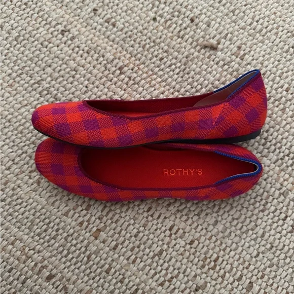 Rothy’s Loafer Cherry Gingham Women’s Ballet Flat Shoes Magenta Pink Barbie - Picture 5 of 5